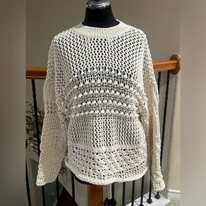 BUCKET LIST Cream Open-Knit Crochet Sweater - Lightweight Layering, WOMEN SIZE S